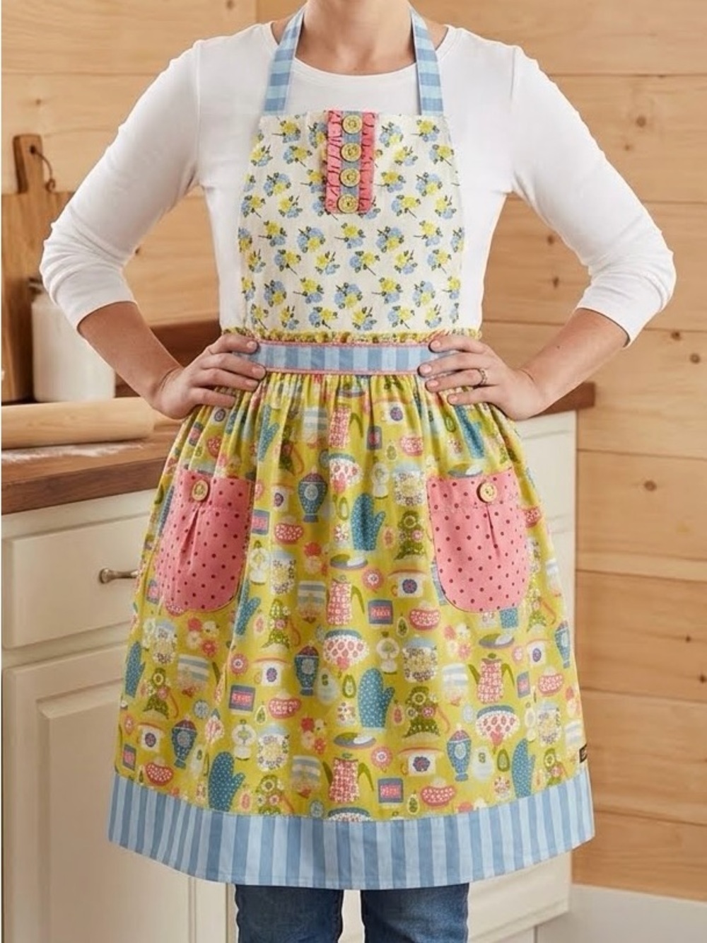 Matilda Jane Dinner Time Cooking Apron Patchwork One Size O/S Ruffle Pockets